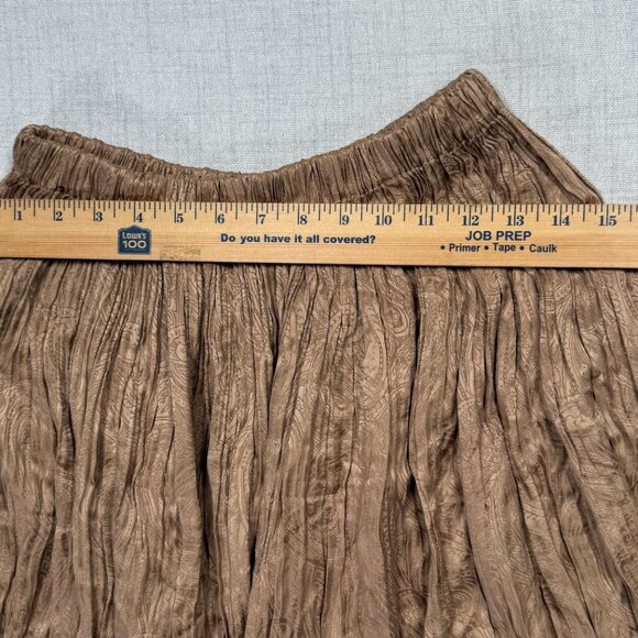 Vintage Seta Brown Pleated Silk Midi Skirt Crinkle Textured Elastic Waist Size M - Picture 4 of 7